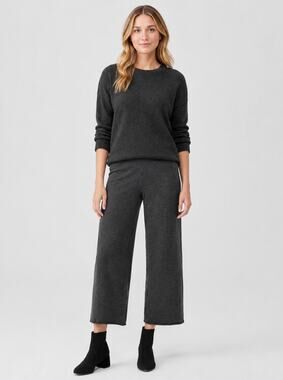 Eileen Fisher Dark Charcoal Cropped Wide-Leg Knit Pants